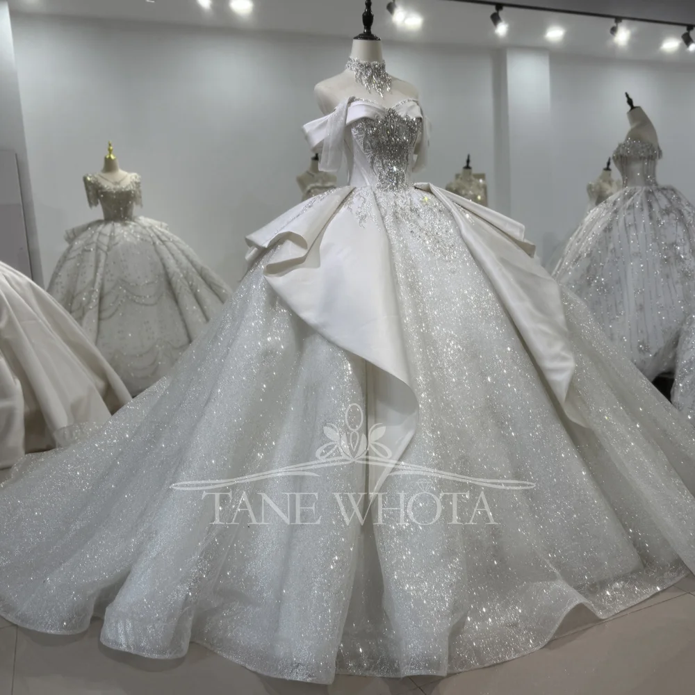 2025 Sweetheart Off-Shoulder Lace-Upกลับชุดบอลชุดแต่งงานชุดคริสตัลSequinedชุดเจ้าสาวปรับแต่งเย็บปักถักร้อย