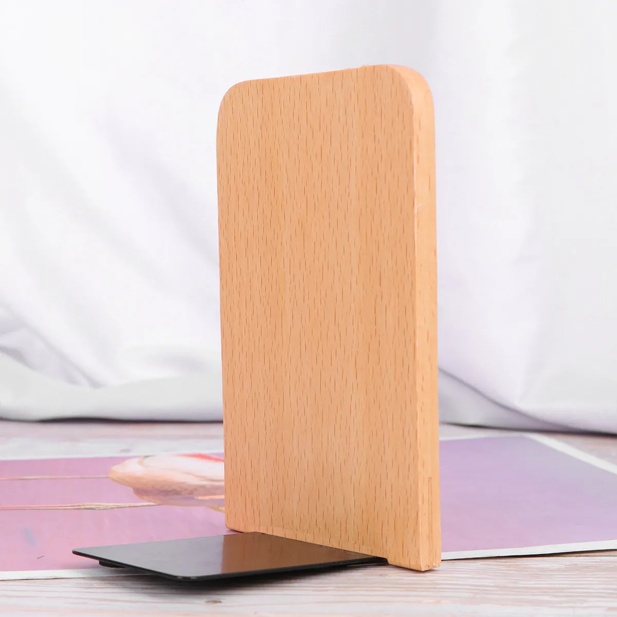 

2Pcs Wood Bookends Premium Wooden Book Supports Design Anti Slip Feet for Organizing Books Files
