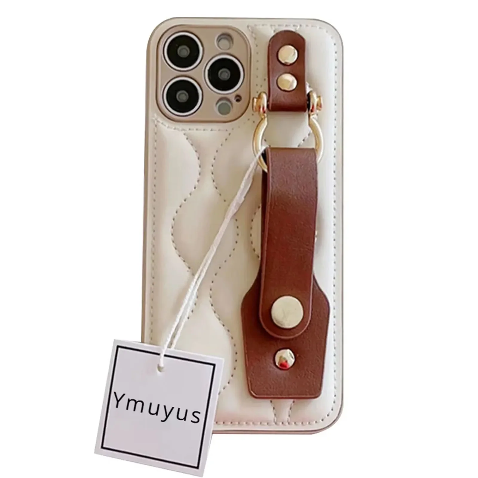 

Luxury Brown Wristband Phone Case for Iphone16 15 13 14 Pro Max 15Plus White Soft Leather Minimalist Phone Cover for 14Pro 15Pro