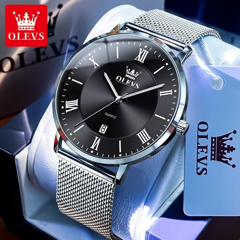 

OLEVS 5623 Мужские часы Классические простые ультратонкие кварцевые часы 8 мм с автоматической датой Водонепроницаемые сетчатые стальные ремешки Лучший бренд Мужские часы