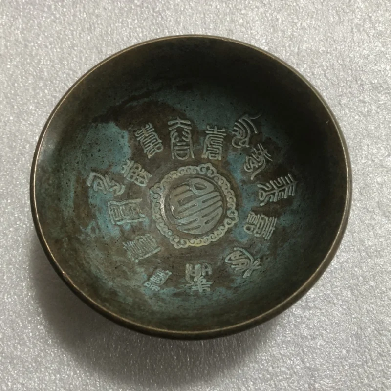 Bronze , silver longevity bowl, decorative crafts, antique copperware collection