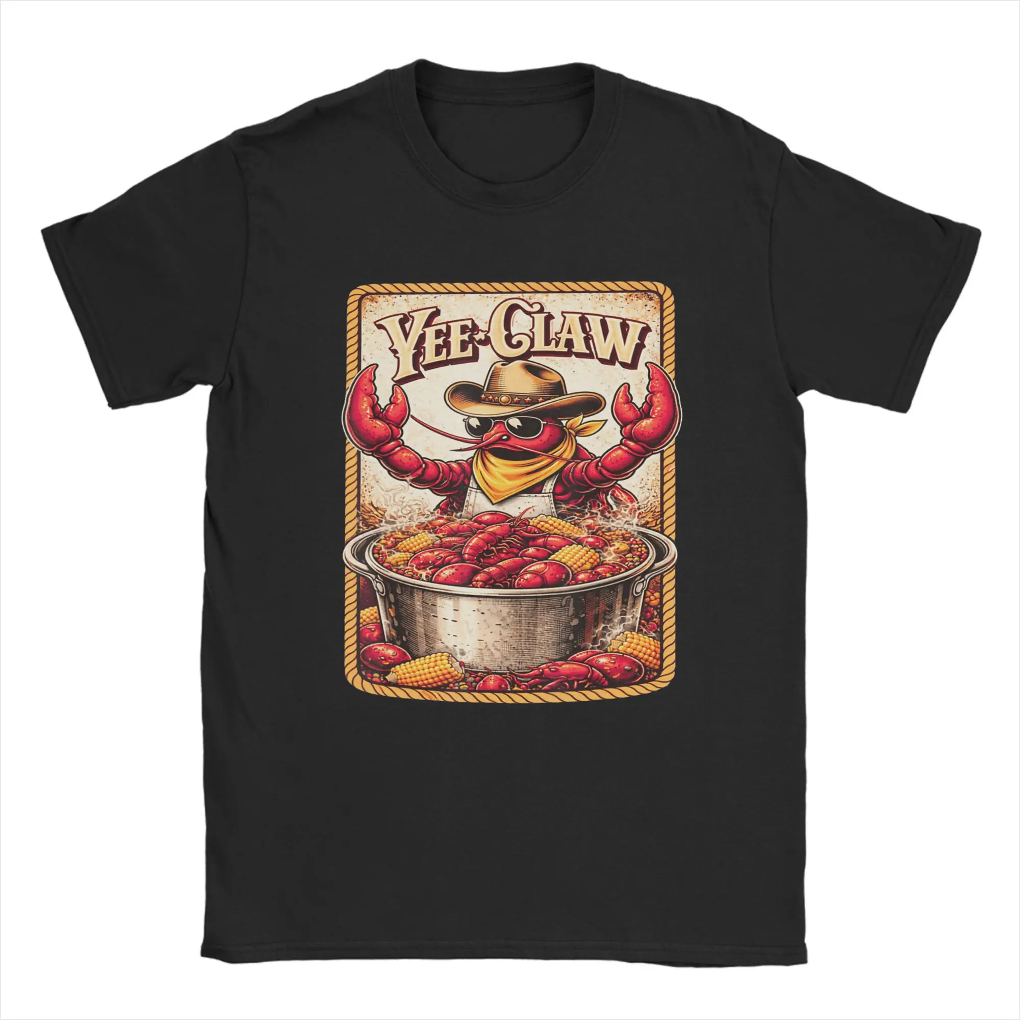 Men's T-Shirt Yee Claw Funny Vintage Crawfish Boil Cajun Seafood Festival 100% Cotton Tee Shirt Short Sleeve  T Shirts Clothing