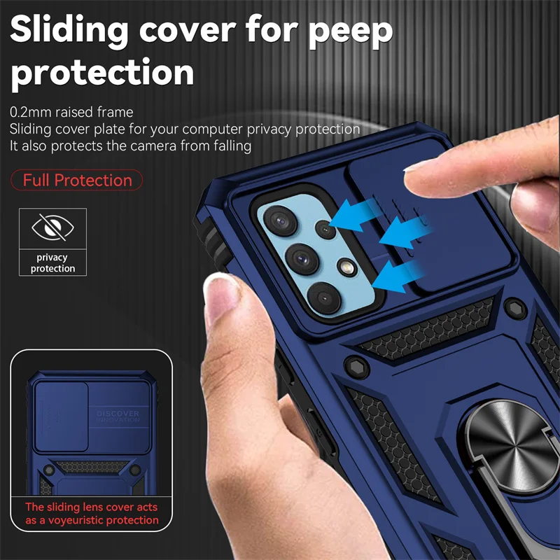 For Samsung Galaxy A32 4G Case Shockproof Armor Slide Lens Phone Cover For SamsungA32 A 32 Magnetic Holder Ring Protection Funda