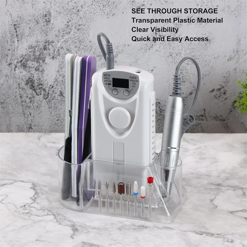 Nail Drill Holder Stand 8 Holes Clear Nail Driling Bits Storage Box Nail Polishing Pen Grinding Bits Organizer Manicure Tools