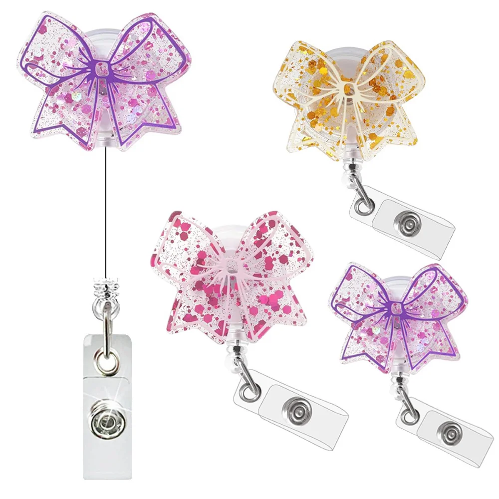 Telescopic Badge Buckle  Rotating Name Tag Clip Acrylic Bow Badge Holder Lightweight Doctor Nurse Badge Clip For School