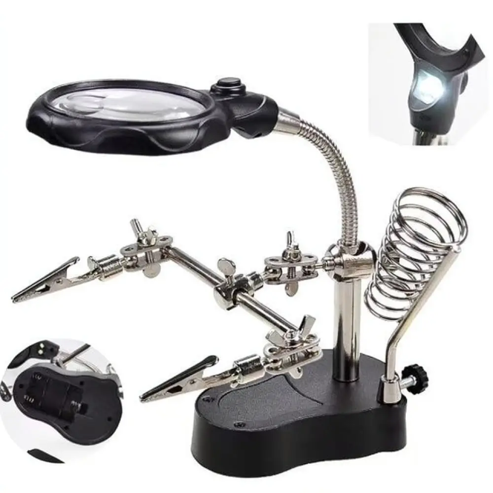 Desktop Magnifying Glass With Led Light Helping Hands For Precision Electronic Soldering Digital Device Repair Tool