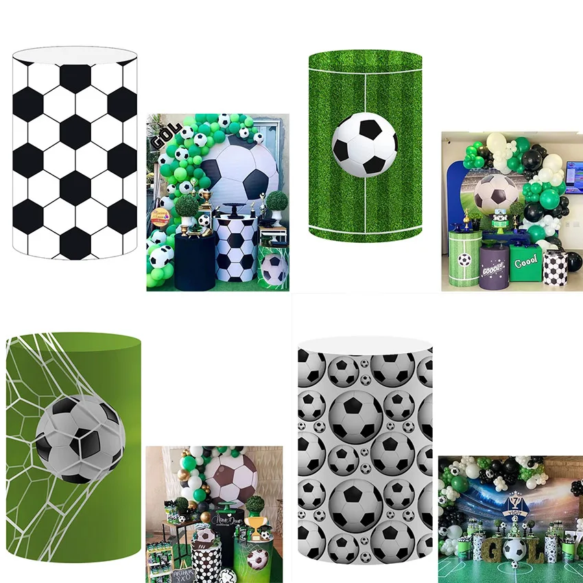Mehofond Custom Cylinder Covers Backdrop Football Soccer Boys Birthday Party Plinths Backdrop Pedestal Background Decor Elastic