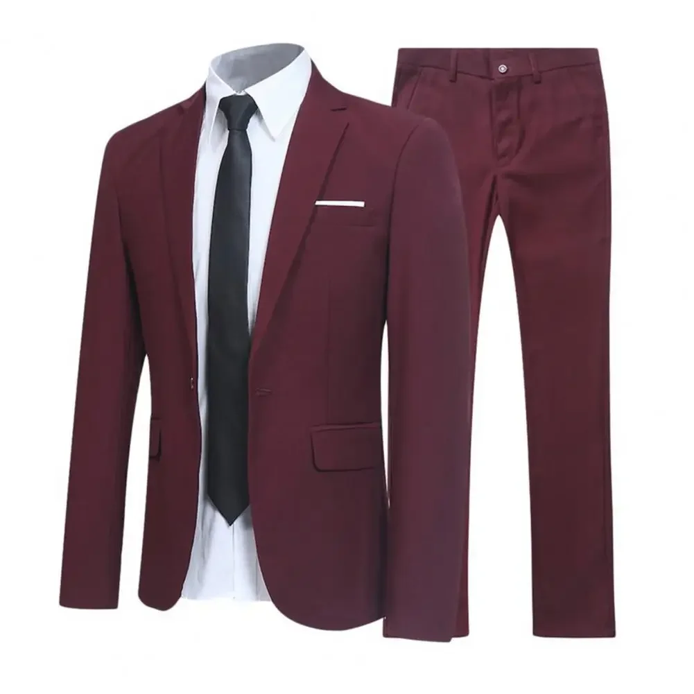 

Men's Casual Business SuitSolid Color Turndown Collar Slim Fit Wedding Groom Suit Coat Blazers Trousers Suit Men's Sets