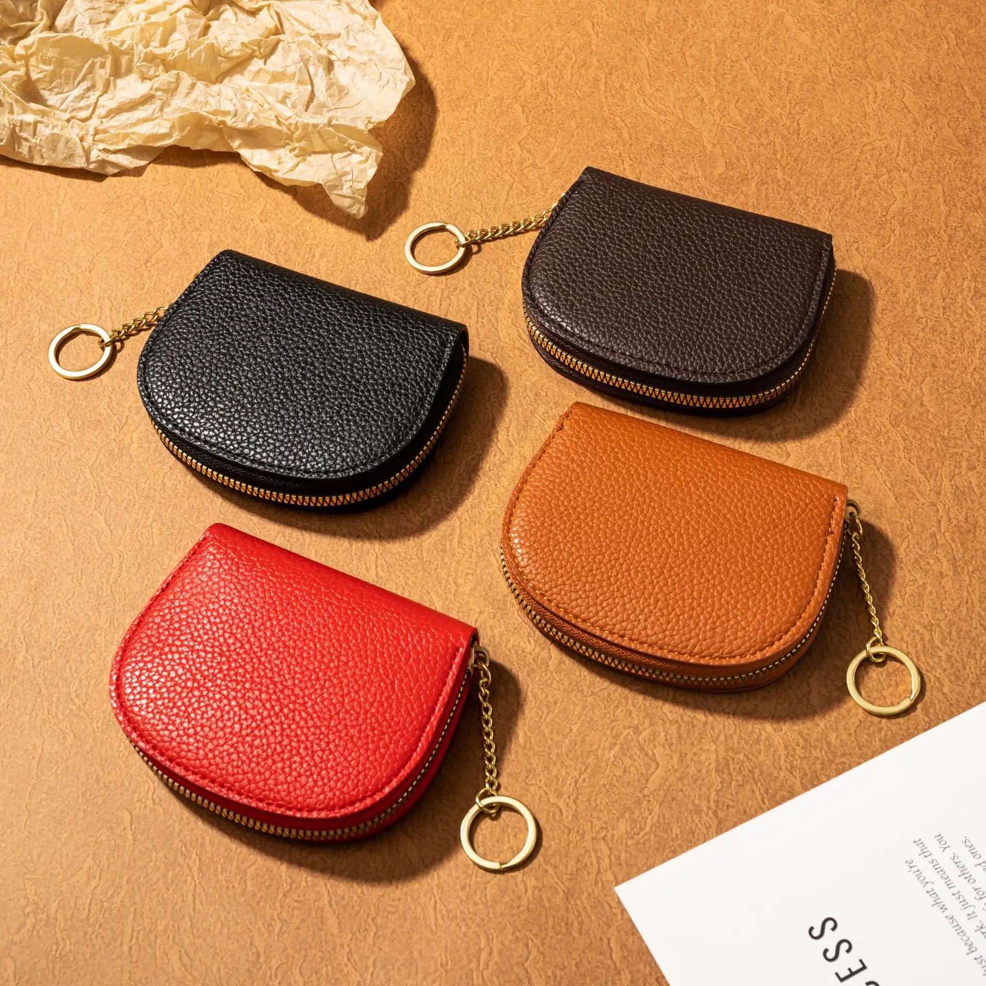 حقيبة بطاقات على شكل نصف دائرة صغيرة للنساء متعددة البطاقات ذات سعة كبيرة لتغيير الجيب ومحفظة جيب للعملات المعدنية