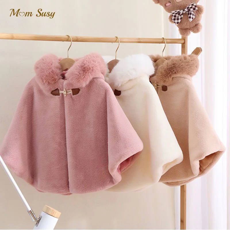 Baby Girl Cloak Faux Fur Winter Infant Toddler Child Princess Hooded Cape Fur Collar Baby Outwear Top Warm Clothes 1-8Y