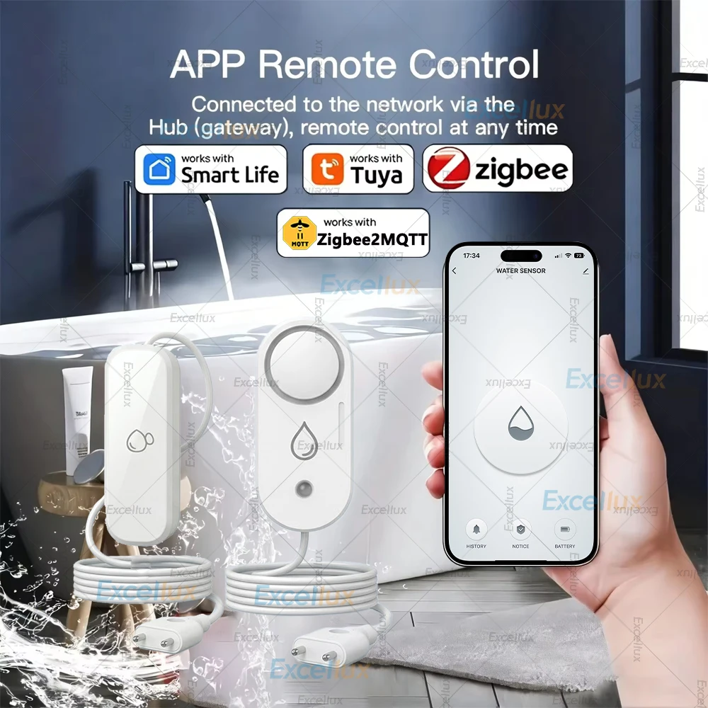 Tuya Zigbee Water Leakage Sensor Smart Home Security Flood Alarm Protection Smart Life App Remote Monitor Compatible Zigbee2MQTT