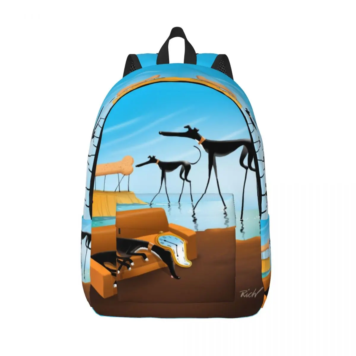 

Salvador Dali Funny Greyhound Lurcher Canvas Backpacks for Girls Whippet Sighthound Dog Art School College Travel Bags Bookbag