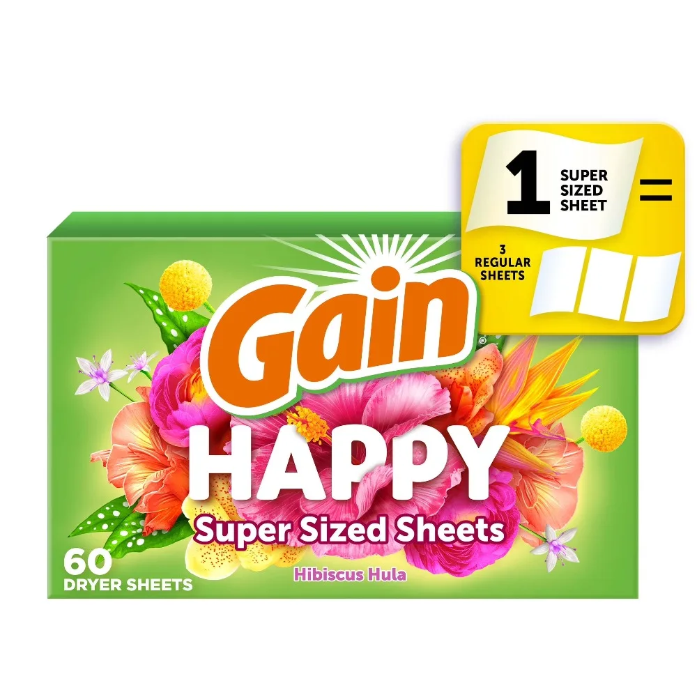 Extra Large Happy Hibiscus Hula Scented Dryer Sheets Fabric Softener for Laundry Static Wrinkle Control 60 Count Mega Pack view 2
