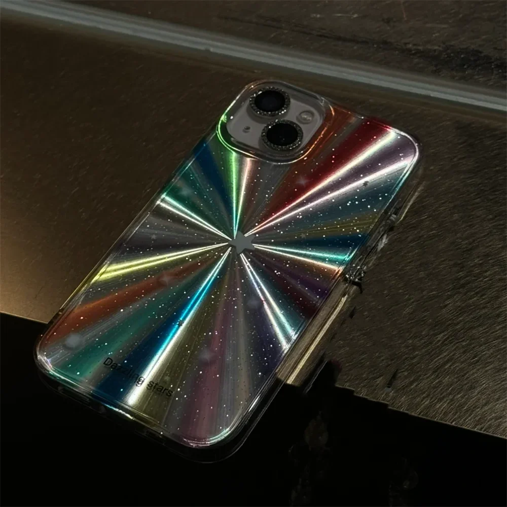 Luxury Laser Radiant Firework Rainbow Color Phone Case For iPhone16 15 14 13 12 11ProMax Glitter Star Lens Protection Soft Cover