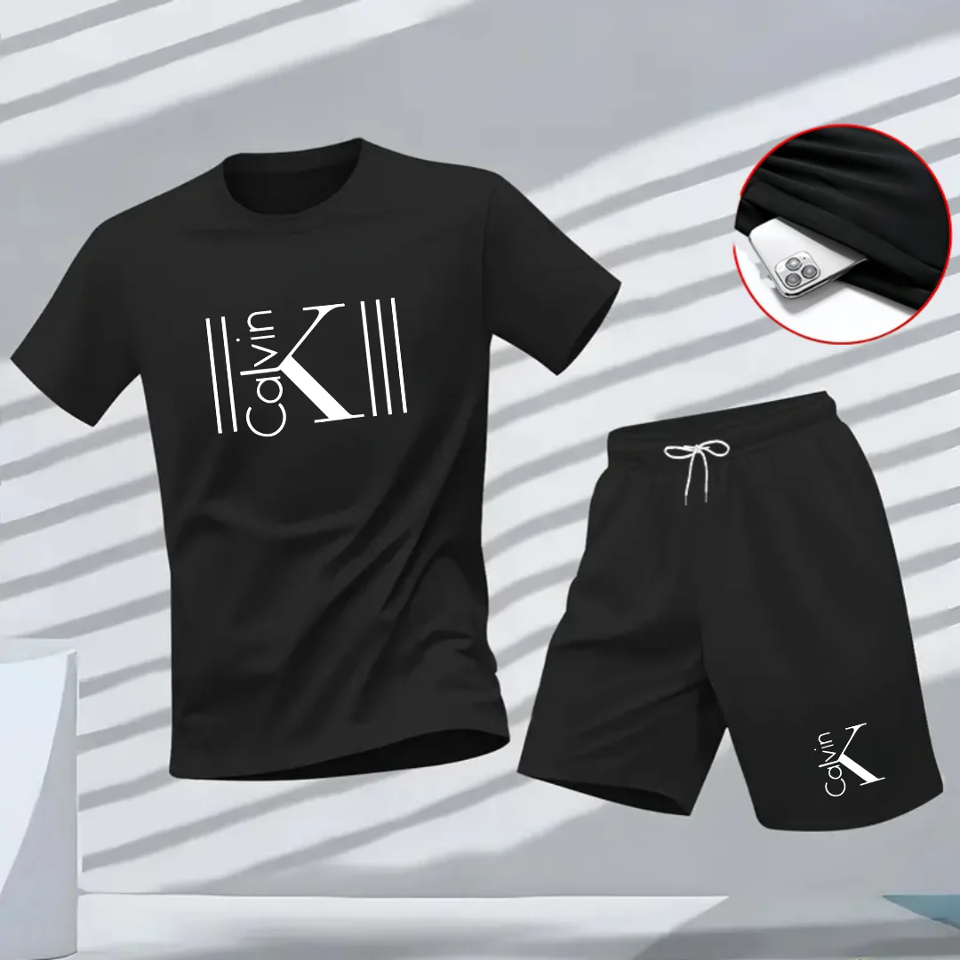 

2026 New Summer Fitness Sportswear Men Short Sleeved T Shirt And Shorts Two Piece Set Breathable And Quick Drying Casual Wear