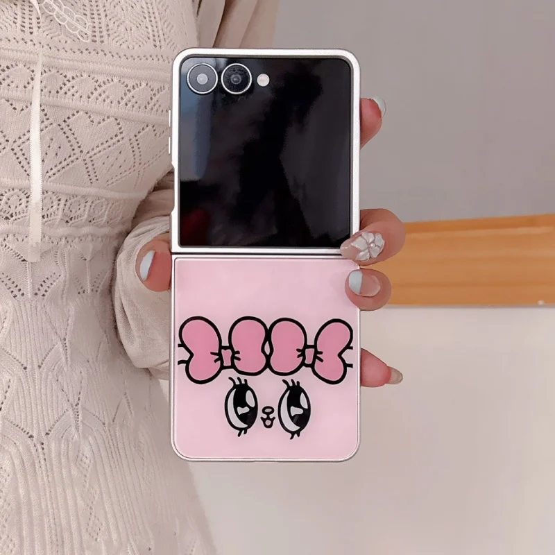 

Kawaii Cartoon Bowknot Big Eyes Rabbit Glass Phone Case For Samsung Galaxy Z Flip 7 6 5 Back Cover Korean Cases For Galaxy ZFlip