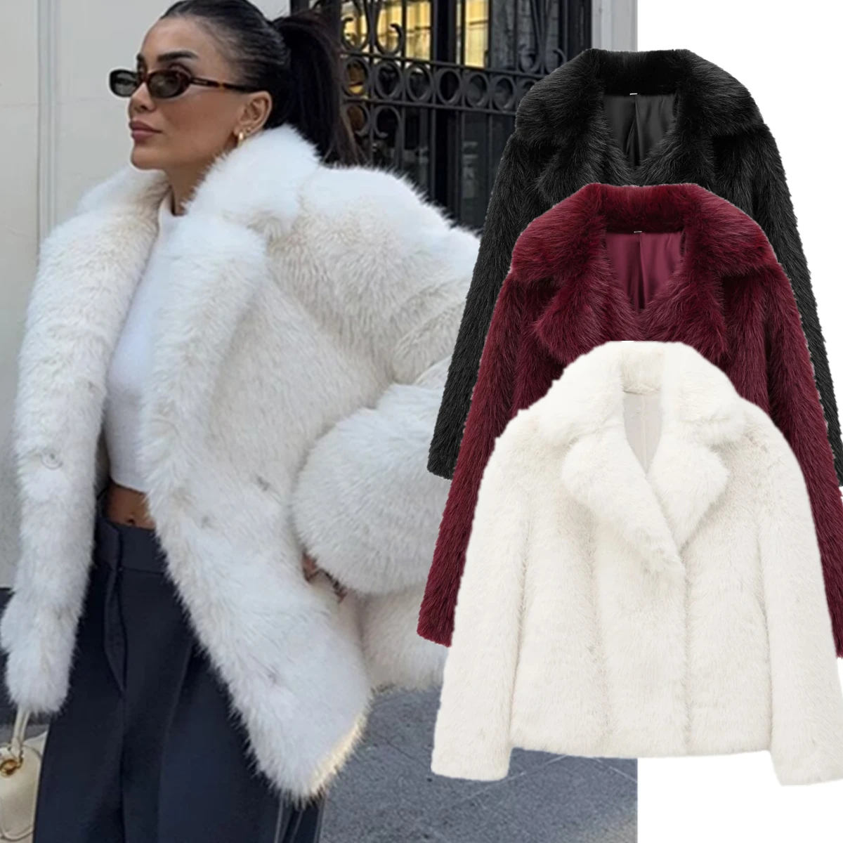 Dave & Di ภาษาฝรั่งเศสคําแฟชั่น Blogger Retro Faux Fur ฤดูหนาวผู้หญิงเสื้อหลวมผู้หญิง