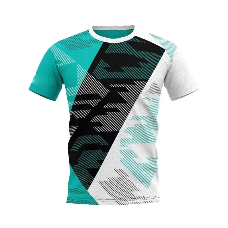 Men's Quick Dry T-Shirt Short Sleeve Breathable Geometric Graphic Tees Teal Black Color Block Summer Athletic Sport Tops 2027