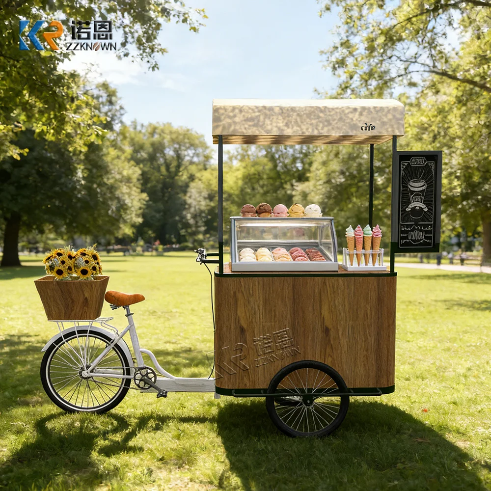 

Outdoor Food Cart Luxury Mobile Dessert Beverage Snack Kiosk Street Vendor Platform Ice Cream Cart For Commercial Shows