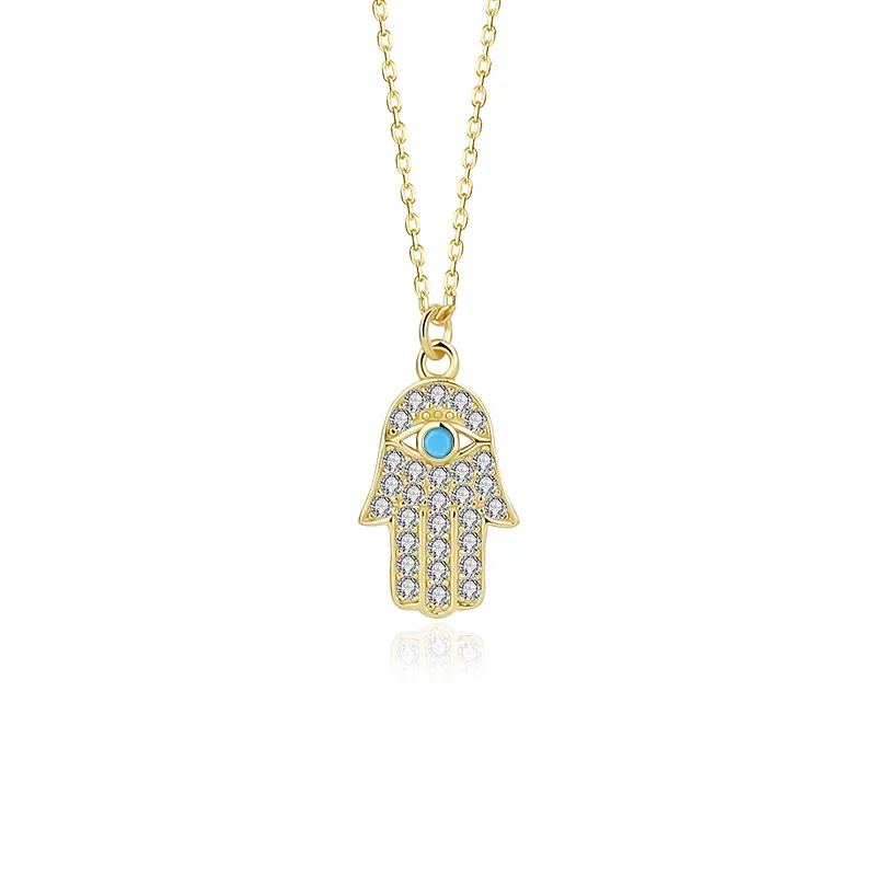 925 sterling silver Blue Turquoise Devil Eyes Palm Necklace Fatima Hand Pendant For Women Fatima Gift Turkish JewelryC-A2646