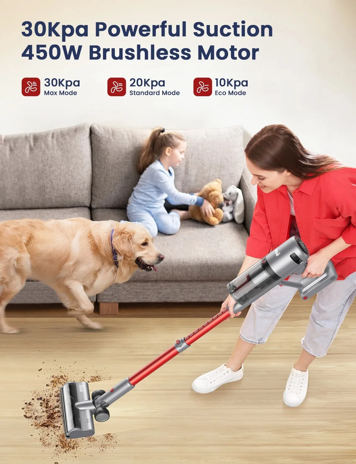 INSE V120 Cordless Vacuum Cleaner 30Kpa Suction for Effective Cleaning 60 minutes Long Runtime with LED Display Wireless Cleaner