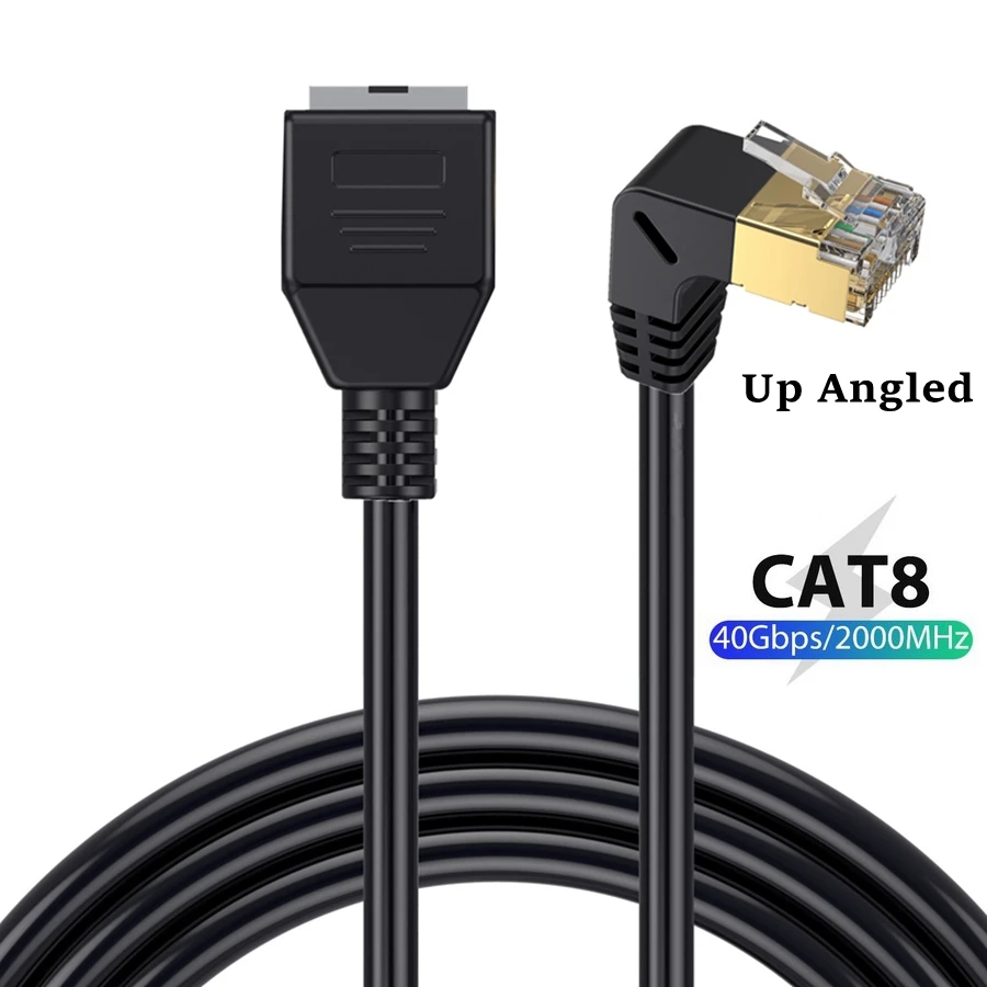 40Gbps Rj45 Cat8 Ethernet Extension Cable Cord Cat 8/7/6 Ethernet Lan Network Male To Female 90 Degree Right Anlge For PC Laptop