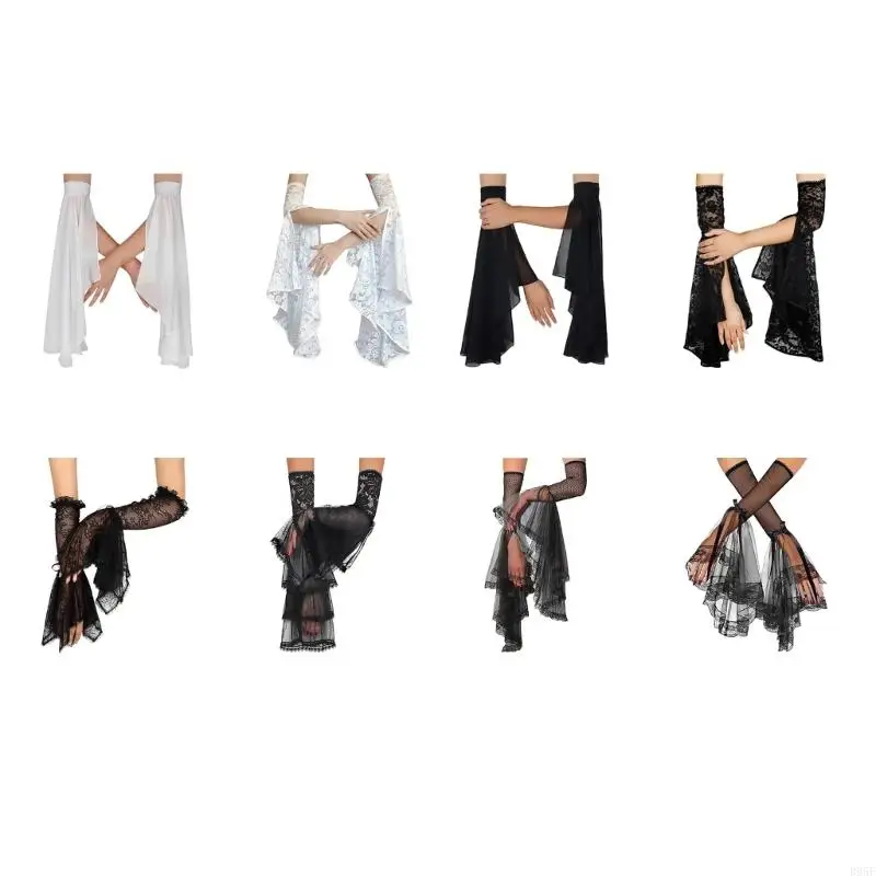 

B95F Elegant Mesh Arm Sleeves Gothic Party Gloves Breathable Wedding Accessory