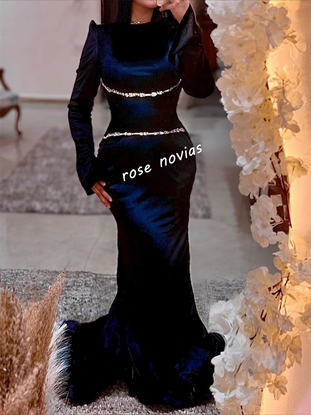 فستان سهرة رسمي مخصص للنساء بأكمام طويلة ورقبة دائرية فساتين طويلة حورية البحر مناسبة مخصصة لحفلات الزفاف الأنيقة