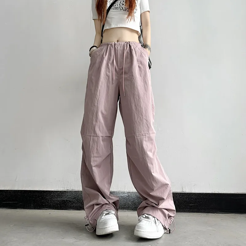 

WCFCX STUDIO American High Street Pink Overalls Women Streetwear Harajuku Retro Style Hipster Baggy Trousers High Waist