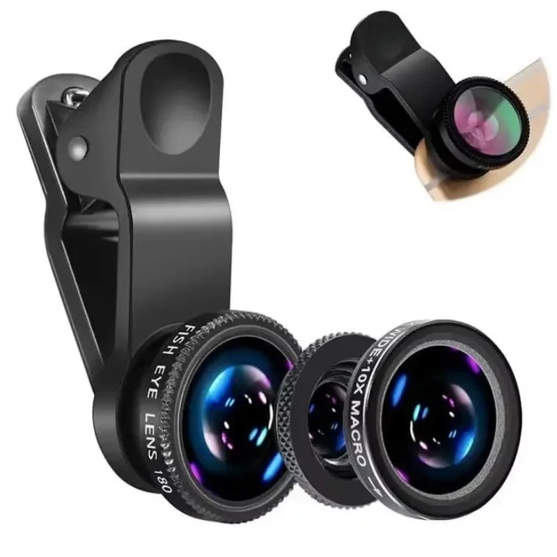 3in1 Fisheye Wide Angle Micro Camera Lens for iPhone Xiaomi Redmi 3in1 Zoom Fish Eye Len on Smartphone Lenses with Phone Clip