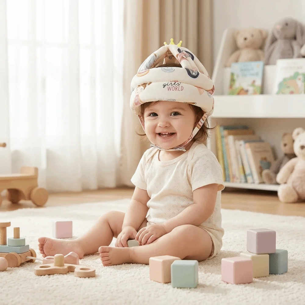 New Soft Baby Safety Helmet Breathable Mesh Comfortable Anti-Collision Helmet Polyester Lightweight Head Protector Hat Walking