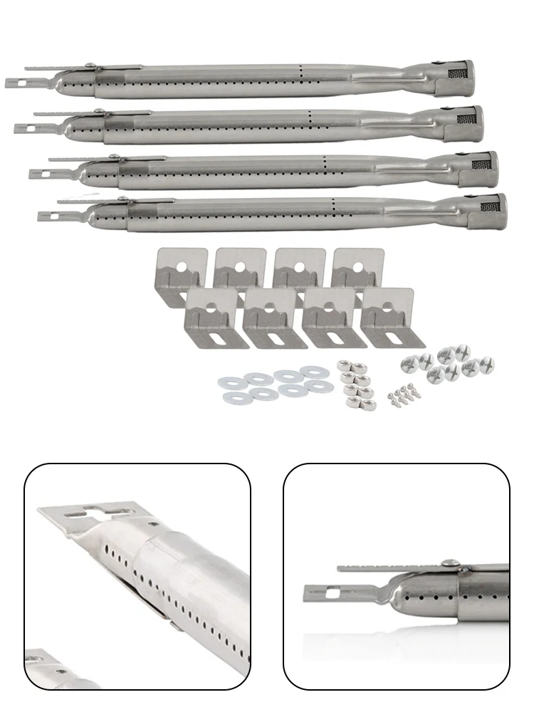 Stainless Steel BBQ Burner Set 4 Pcs Adjustable 35-42cm Length With 11mm Hole For Gas Grill Replacement Parts Outdoor Cooking