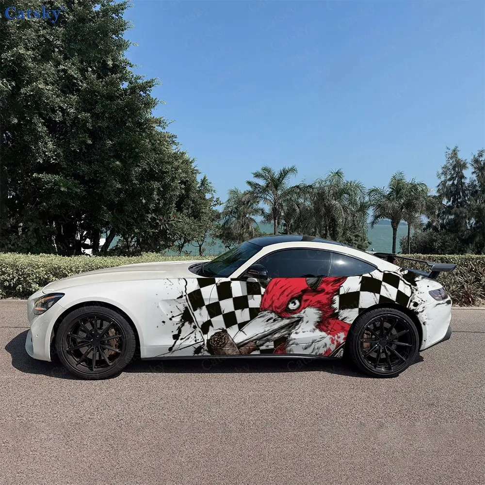 2pcs Ink Checkerboard Wild Bird, Durable, Fade-resistant, Enhance Vehicle Aesthetics With Bold Artistic Design