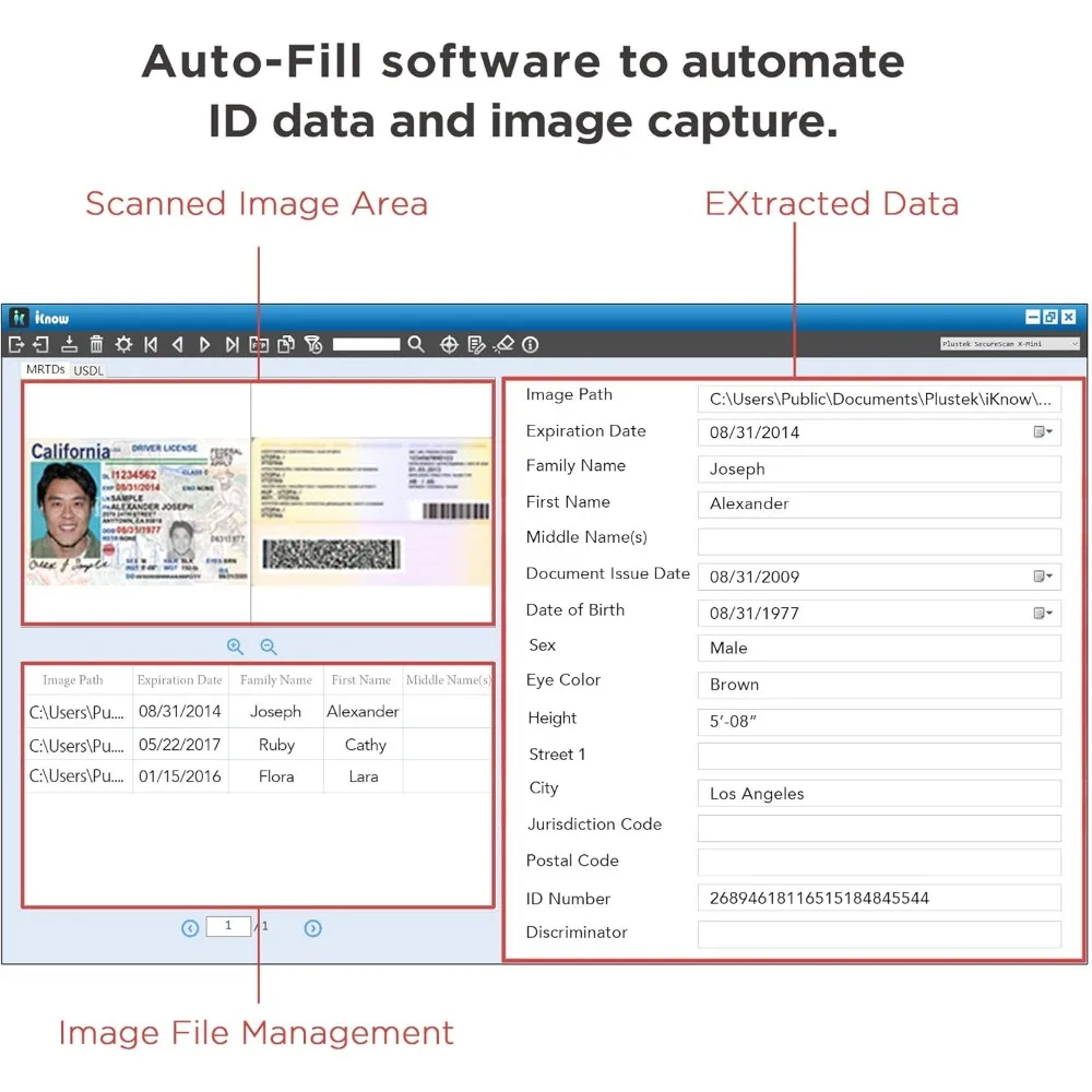 Duplex Driver License & ID Card Scanner - Bundle Software can Automatically Extracts ID Data and Populates into Data Fields