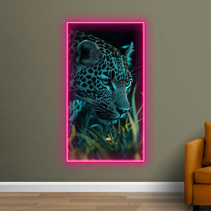 Pink Glow Leopard Neon Light Wall Art - Striking Wildlife LED Decor for Bedroom, Bar & Studio, Bold Jungle-Inspired Accent Piece