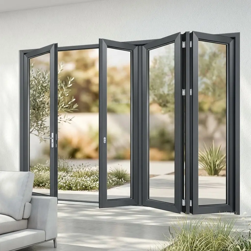 

Household Horizontal Side Folding Sliding Folding Door Low E Glass Accordion Doors Anodized Manual Heavy Duty Folding Doors
