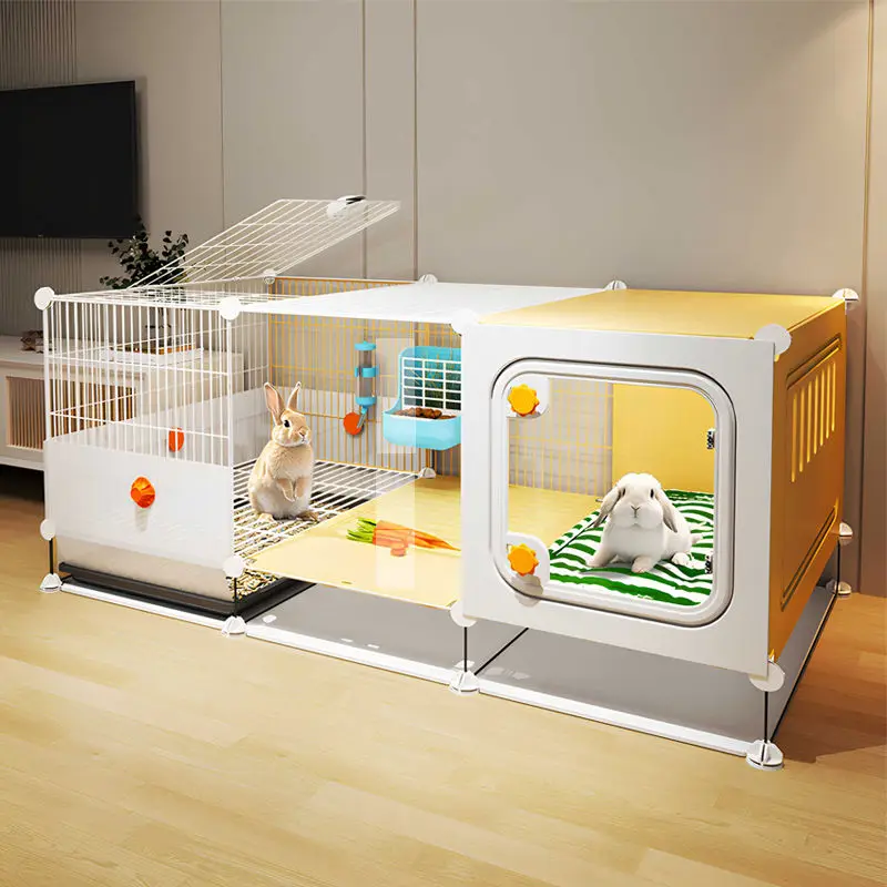 

Large Rabbit Iron Fence Cage - Toilet Integrated Villa Cage for Rabbit Guinea Pig Small Animal Pet Raising