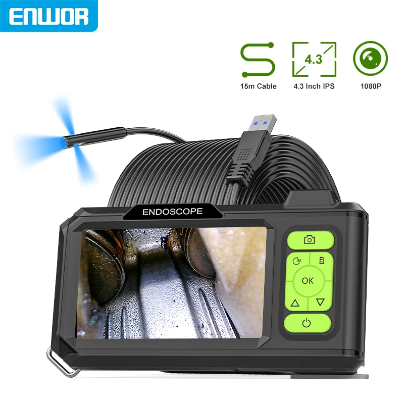 4.3'' IPS Industrial Endoscope Camera HD1080P Split Design Autofocus Camera 1920P 1-15m Rigid Waterproof Borescope for Check Car