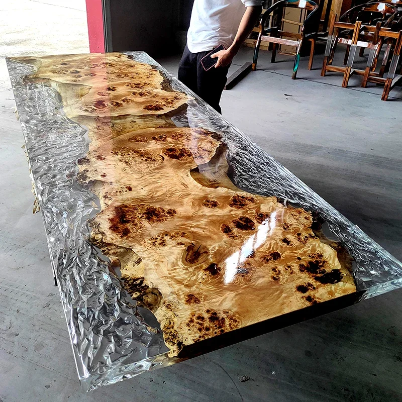 Epoxy resin coffee crystal table solid wood large board walnut rosewood log tea  river square