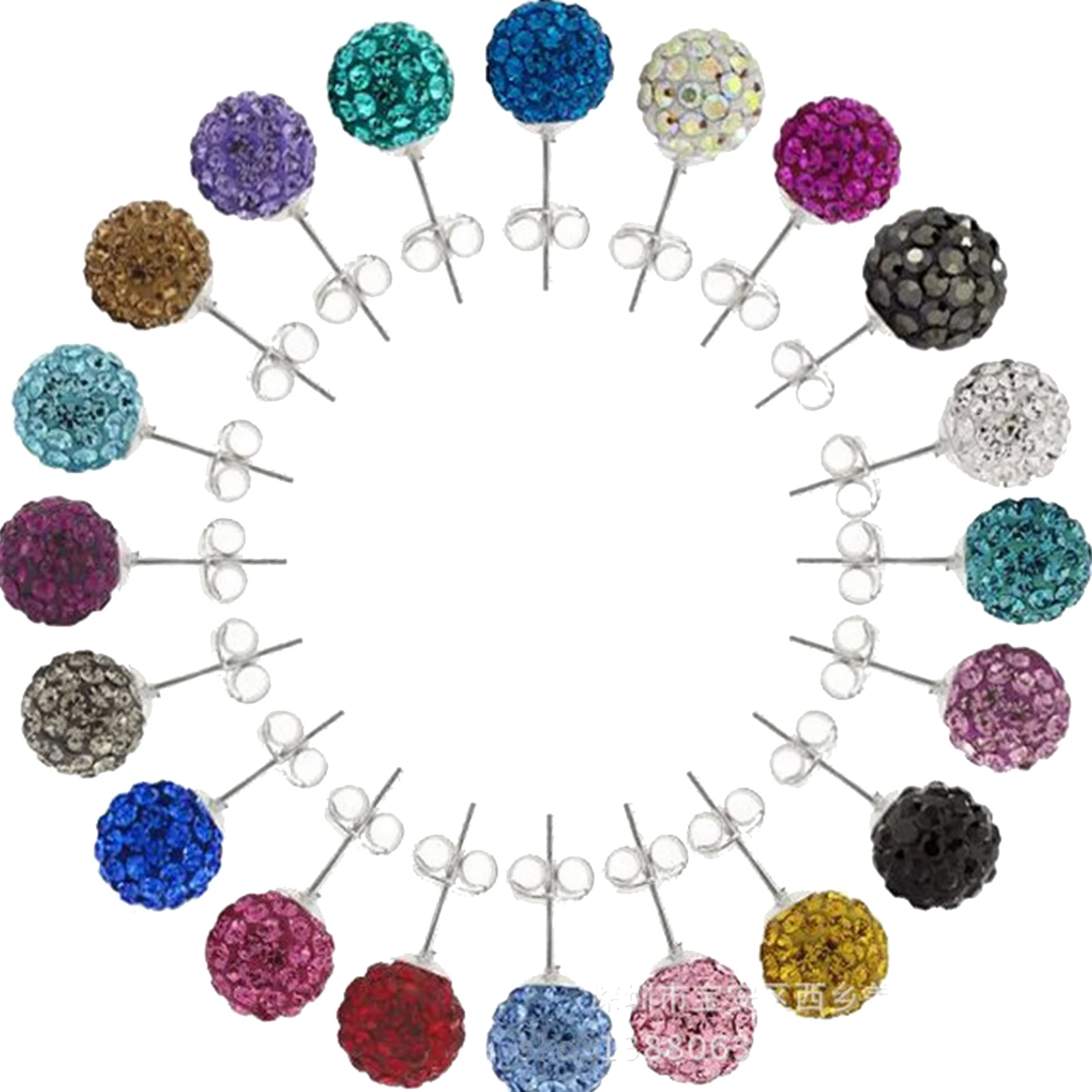 10 Pairs Sparkle Clay Rhinestone Ear Stud 10mm Crystal Pave Disco Ball Earrings