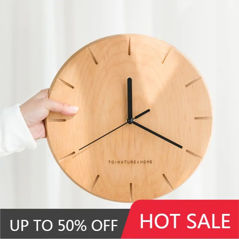Minimalist Solid Wood Wall Clock Log Silent Movement Wall Clocks No Glass Design Desk Watch For Living Room Bedroom Home Decor