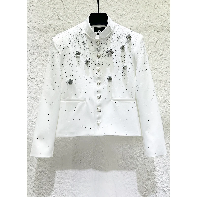 2025 الخريف الرجال حجر الراين تصميم ثلاثي الأبعاد زهرة دعوى مجموعات الرجال الراقية ضوء السترات الفاخرة السراويل قطعتين مجموعات