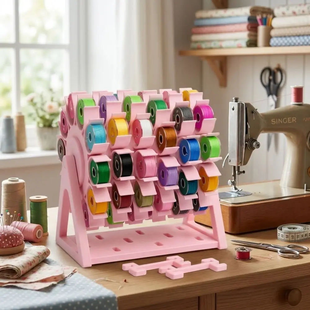 60 Slots Rotating Bobbin Thread Organizer 3D Printed Hand Crank Windmill Bobbin Storage Rack Handmade Non-slip Base