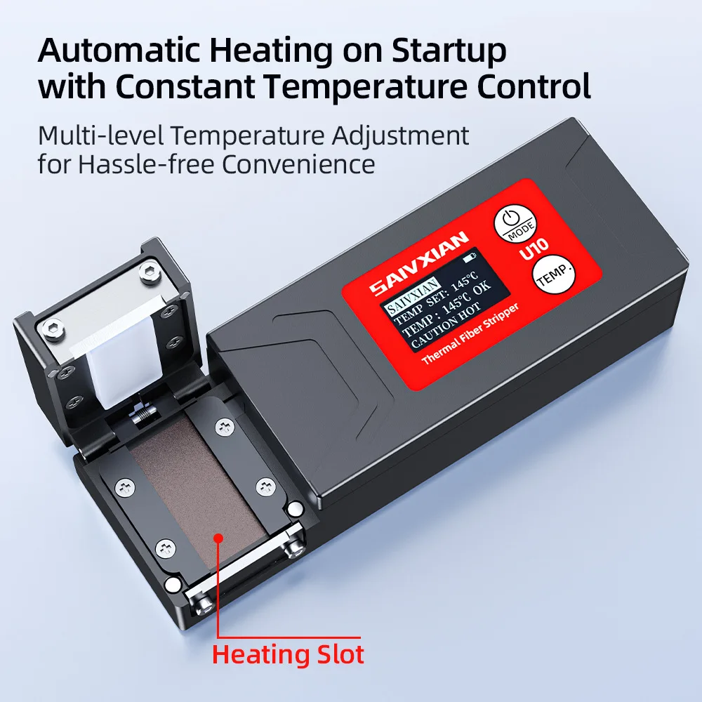 U10 Fiber Optic Heat Stripping Tool with Built-in High-Capacity Battery LED Display for 1-48 Core Stripping