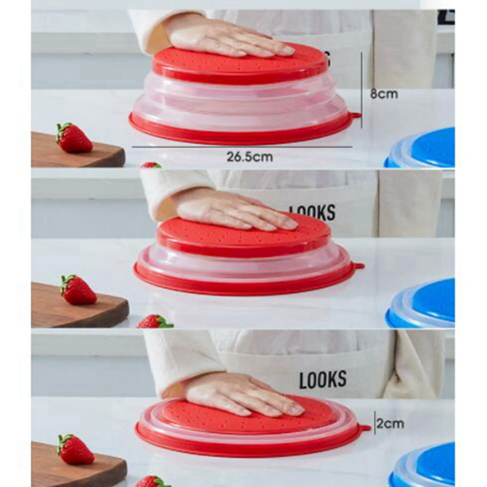 ABMS-2X Collapsible Microwave Splatter Cover, Microwave Trays Food Cover With Lids(Red)