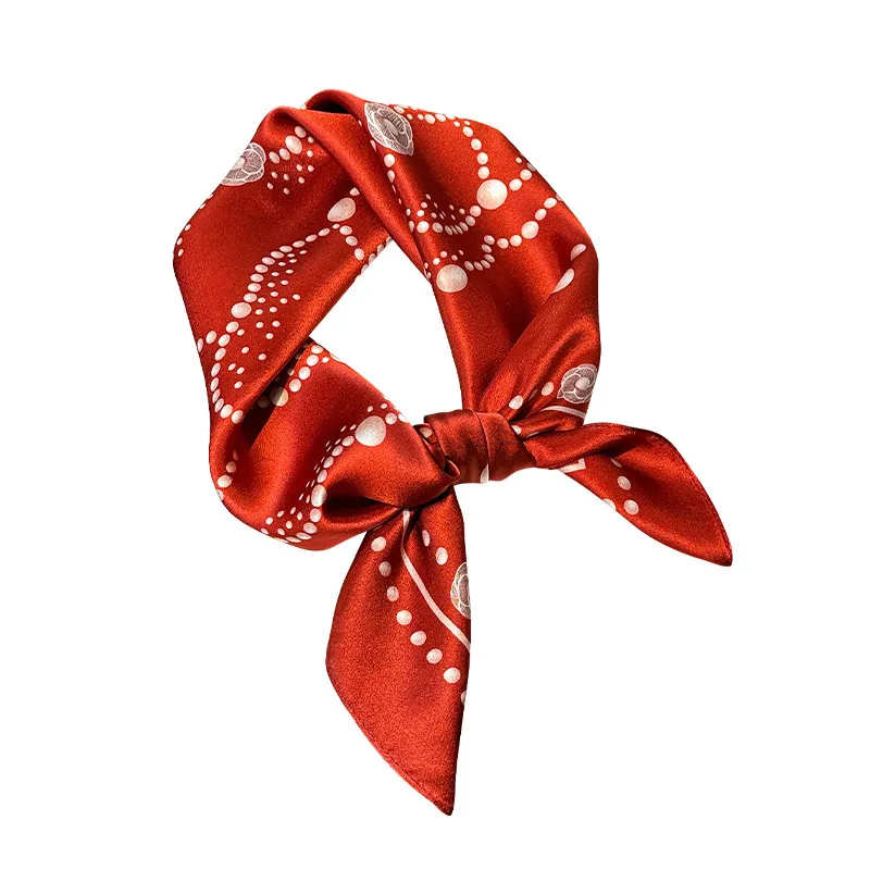 

2025 100% Mulberry Silk Red Rose Print Square Scarf Women 70cm - Bandana Neckerchief Bag Scarf, Versatile Fashion Accessory