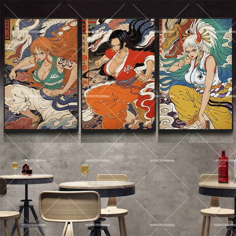 

Anime One Piece Retro Art Poster Wall Yamato Nami Robin Japanese Cartoon Canvas Paint, Frameless Room Decoration Painting