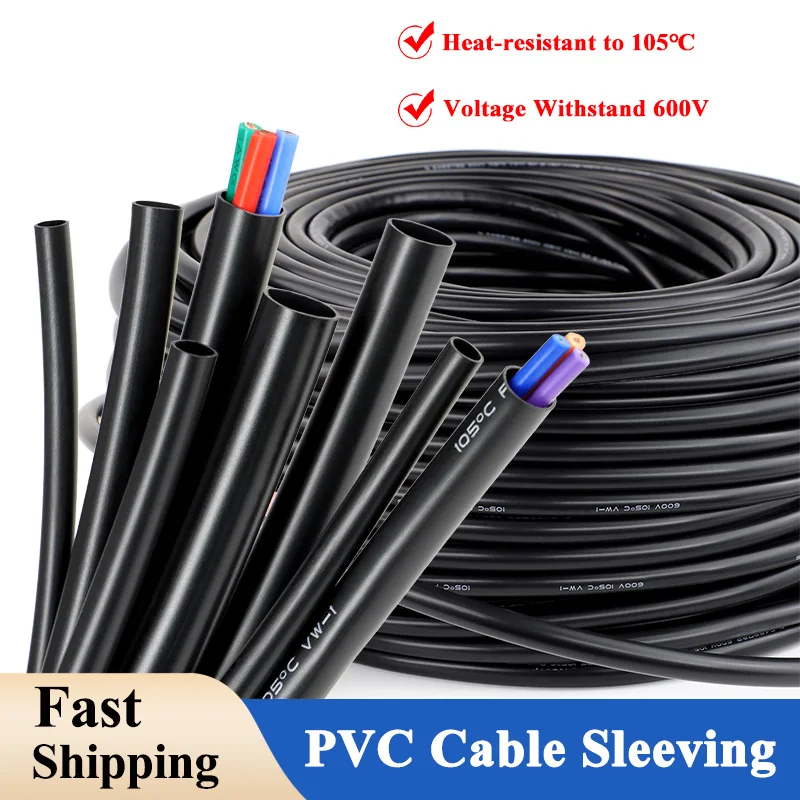 2m ~ 50m Black PVC Tube Sleeve Flexible PVC Cable Sleeving 1/2/4/6/8/10/12/14/16/18/20mm for Car Wire Harness Sheath Protective
