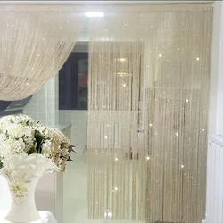 Glitter Door String Curtain Silver Ribbon Shiny Tassel Flash Line Curtain Valance For Window Room Home Decoration Solid Color