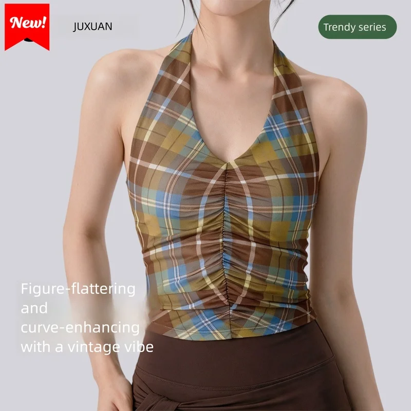 Women's Yoga Tank Tops Built-in Bra Crisscross Backless Workout Shirts Sports Vest with Fixed Pads Printed Gym Tops